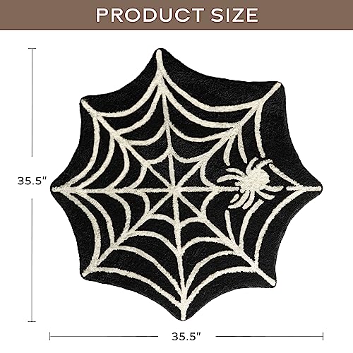 Ashler Halloween Spiderweb Bathroom Rug - Black Round 35.5x35.5in Non-Slip Gothic Decor