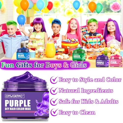 Temporary Hair Color Wax Set - 4 Vibrant Colors for Easy, Washable Styling