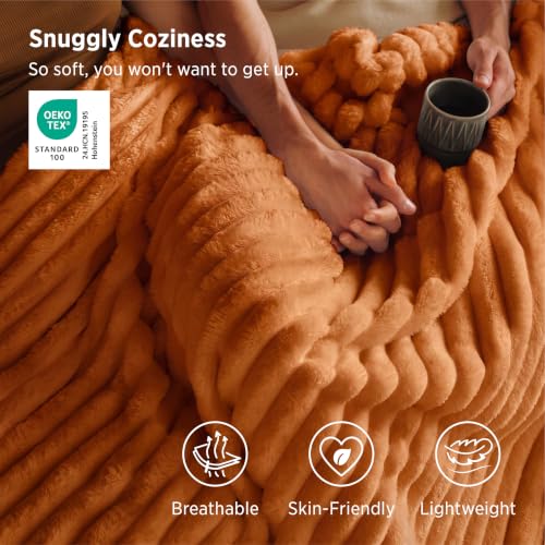 Fall Decor Throw Blanket - Burnt Orange 50x60 Inches, Cozy & Soft