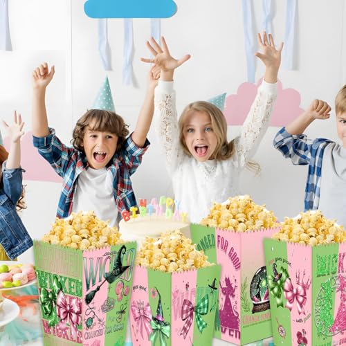 24 Pack Witch Theme Party Popcorn Boxes - Green & Pink Dessert & Snack Holders
