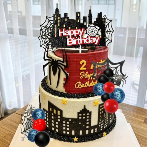 Spider Cake Topper - Superhero Theme Birthday Cake Decor - White