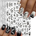 Gothic Nail Art Stickers - Black & White Moon Star Snake Fire Self-Adhesive 3D Decals - Halloween Punk Manicure - Variation of Gothic Snake