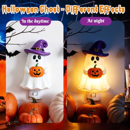Halloween Ghost Pumpkin Night Light Plug-in - Festive Resin Decor - Variation: Halloween Ghost