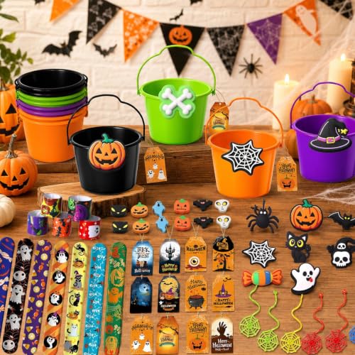 Halloween Party Favors Buckets for Kids 12 Pack with Charms & Accessories