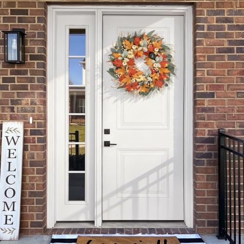 24-Inch Autumn Wreath with Lights and Timer - Fall Front Door Decor