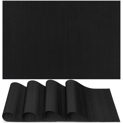 Black Placemats Set of 4 - 17x12 Inch Washable PVC Dining Table Mats