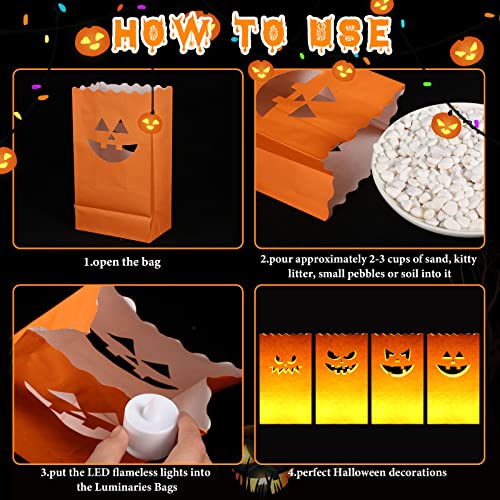 Halloween Luminary Bags with LED Candles Set - Classic Style, 48 Pcs