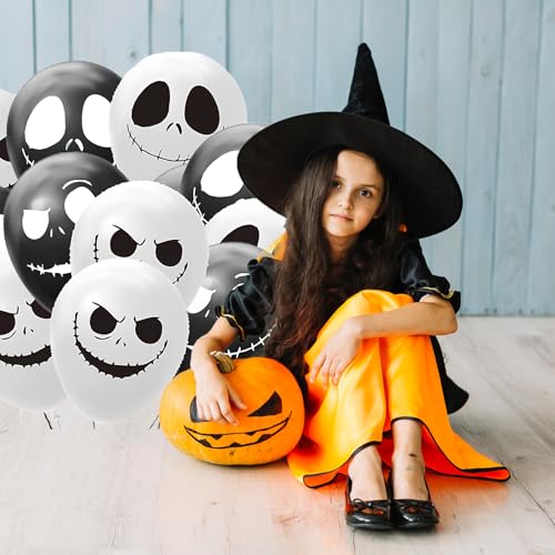 Halloween Party Balloons Decorations - 12 Inch Black White Balloons Pack of 50 - Style 7