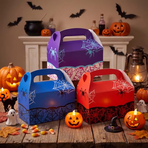 12 Pack Spider Party Gift Boxes - Multicolor Web Design for Birthday