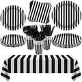 Black and White Striped Party Supplies Set - 113 Pieces for Halloween, Birthday, Wedding