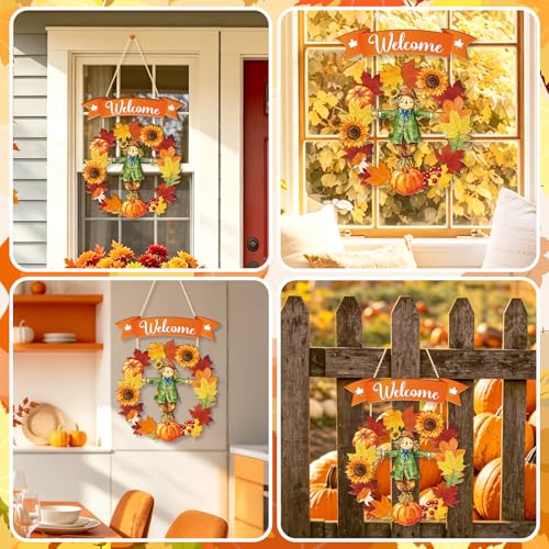 Wooden Fall Welcome Door Hanging Wreath Decor - Scarecrow Design