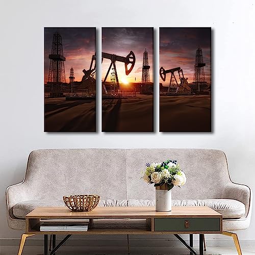 Oil Industry Wall Art - Drilling Rigs & Pump Jacks Canvas Prints - 36x24 Inches - Ready to Hang - Variation of THIS listing