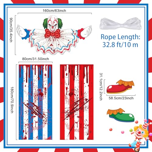 Halloween Creepy Clown Door Banner Set for Horror Party Decorations