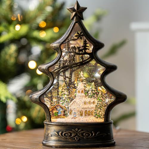 11.5-Inch Christmas Snow Globe Lantern with Nativity Scene & Music - Lighted Church with Glitter & Water, USB or Battery Powered