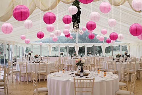 Pink Paper Lanterns Set of 21 - Hanging Party Decorations, Assorted Sizes & USPs