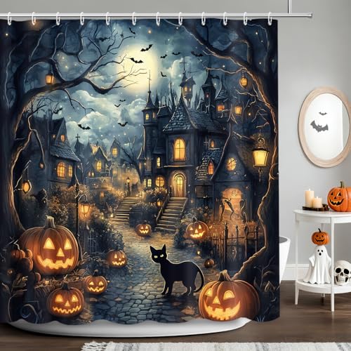 APROPHIC Halloween Horror Castle Shower Curtain - Black1, 72x72 in