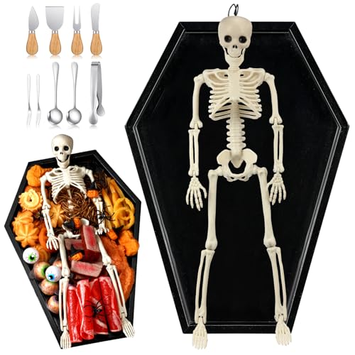 Halloween Coffin Charcuterie Board Set with Skeleton Knife and Accessories