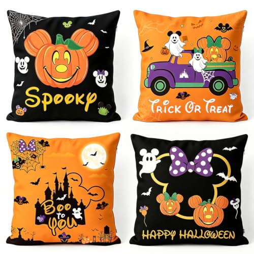 4Pcs Halloween Pillow Covers 18x18 Inch Cute Home Decor Set - Ghost Pumpkin