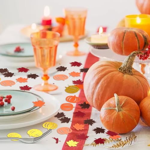 Fall Maple Leaf Pumpkin Confetti for Halloween Thanksgiving Christmas Party Decoration - 2 Bags