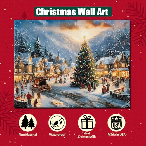 Festive Santa Christmas Canvas Wall Art - Framed Holiday Decor, 12x16 Inches - Xmas 06