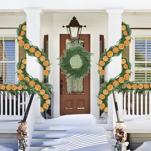 9 Ft Artificial Norfolk Pine Garland with Orange Slices Christmas Decor for Indoor & Outdoor Holiday Festivities