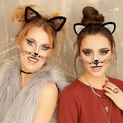 Halloween Cat Face Stickers Glitter Temporary Tattoos for Costumes & Parties