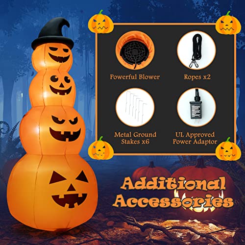 8 Ft Inflatable Pumpkin Halloween Decor with 4 Pumpkins & LED Lights - Yard & Garden