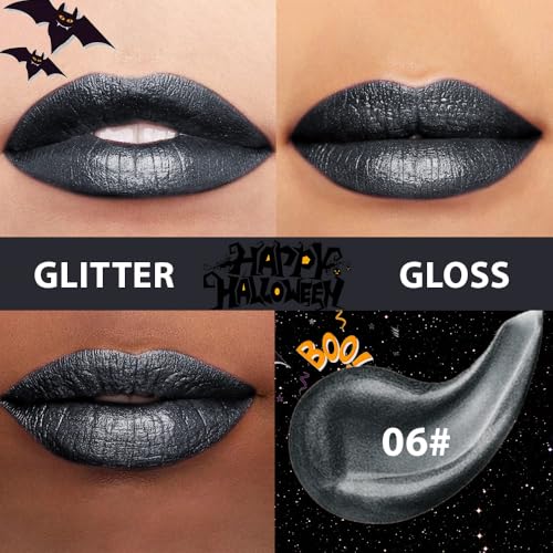 CAKAILA Gray Black Metallic Lipstick - Dark Liquid Lip Gloss, Long Lasting & Waterproof, Variation 06#