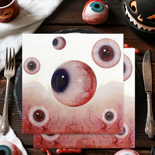 Eyeball Halloween Paper Napkins - 40pcs Disposable Bloody Bloodshot Party Napkins, 6.5x6.5in for Spooky Events - Variation: Eyeball