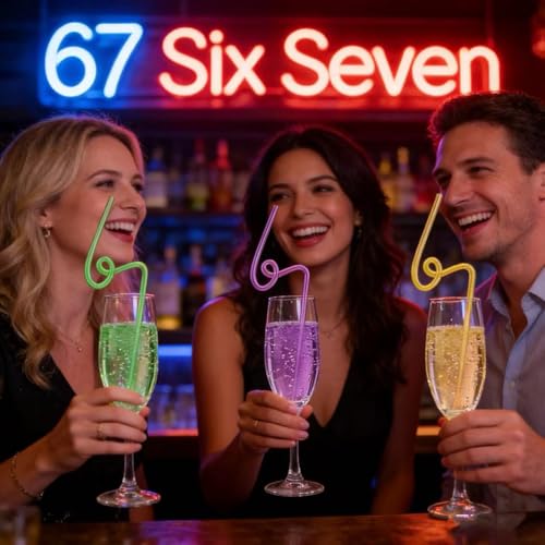 Colorful 6-7 Meme Drinking Straws for Kids and Parties - 8 Pack