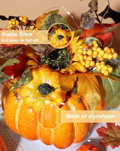 Artificial Pumpkin Centerpiece with Lights for Fall Table Decor - 9.1 Inch