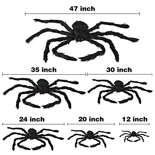 Halloween Outdoor Large Spider Decorations 6 Pack - Realistic Creepy Spiders for Yard & Porch - Vivid Black Hair & Red Eyes - Adjustable Legs