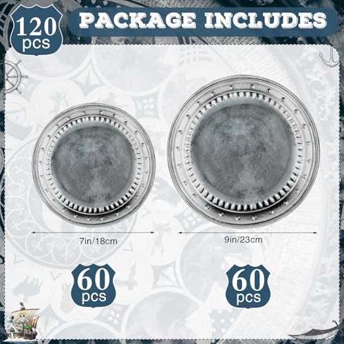 120 Pcs Disposable Pewter Paper Plates Set for Medieval Pirate Knight Castle Renaissance Party 7 & 9 Inch Variation of THIS listing