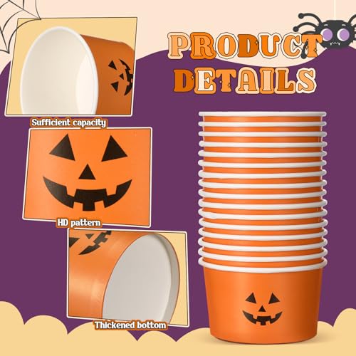 24 Pack 16 oz Disposable Halloween Pumpkin Snack Cups - Black & Orange