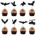 Glitter Bat Halloween Cupcake Toppers Set - Black Bat Picks, 24 Pack with Variation