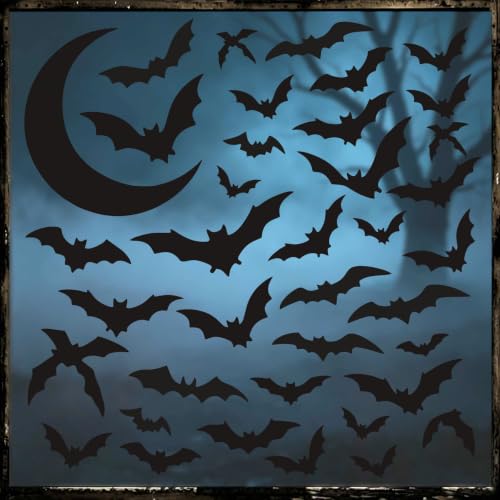 Halloween Bat Wall Decals Stickers Removable Moon Wall Decor - Black Variation