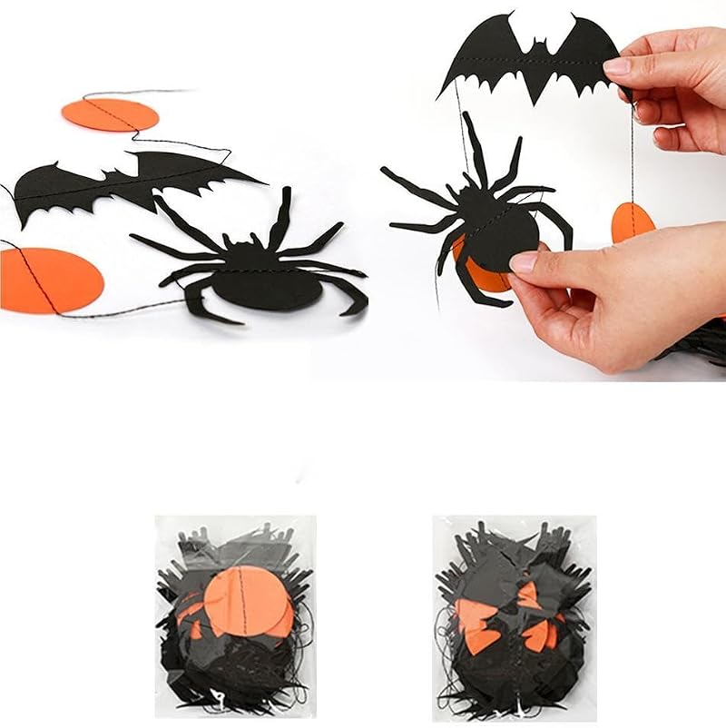 Halloween Paper Garland Banner with Bat and Spider Dots - 26 Feet Party Decor
