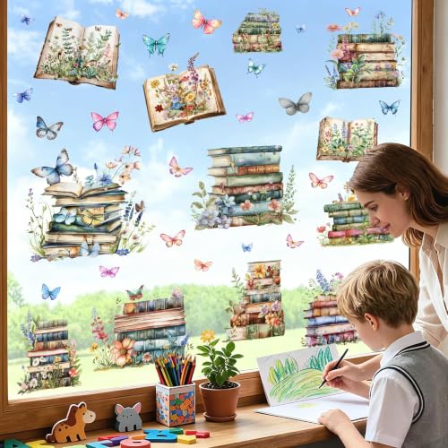 Flower Book Watercolor Wildflower Window Cling - Static Glass Decal for Windows & Glass