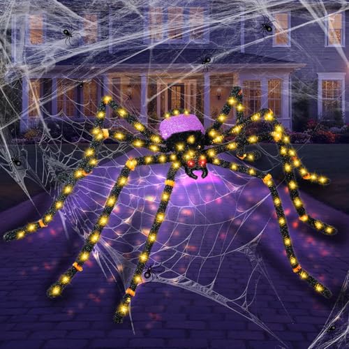 Giant Halloween Spider Decoration with 100 LED Lights, Weatherproof & Pre-Lit - 5.5FT