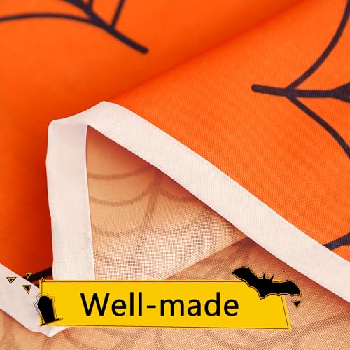 Orange 60-Inch Waterproof Spider Web Halloween Tablecloth - Round, Washable Party Decor