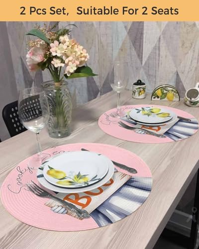 Woven Placemats for Dining Table Set of 2 - 15 Inch Halloween Ghost Pink