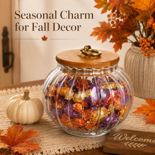 Glass Pumpkin Jar with Lid - 27 Fl Oz Fall Candy Storage Canister