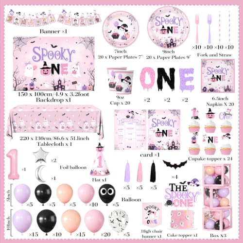 Pink Halloween 1st Birthday Decorations Kit for Girl - Spooky Party Supplies 274Pcs