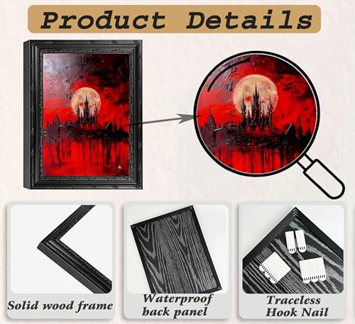 Blood Moon Castle Wall Art - Framed Gothic Canvas Print 16x12 Inches - Spooky Dark Academia Decor