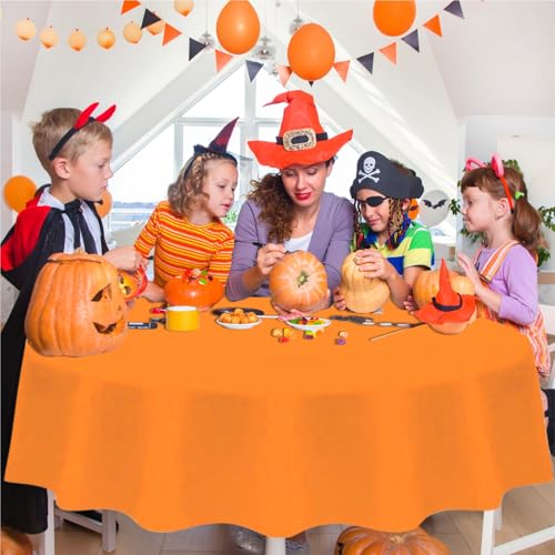 Eunika Halloween 12pcs Round Plastic Tablecloths - Black, Purple & Orange, 84 Inch