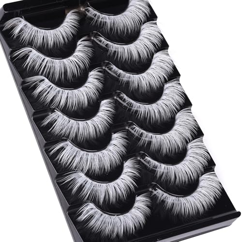 White Halloween False Lashes - Natural Look, Spiky Devil Style, 7 Pairs - H-white