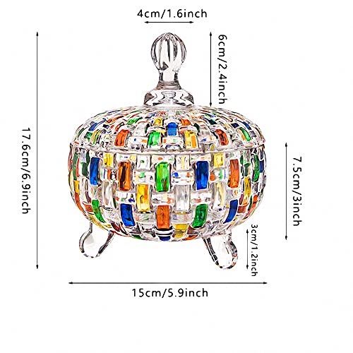 Large Hand Painted Colorful Crystal Glass Candy Jar with Lid - 24 oz Storage Container