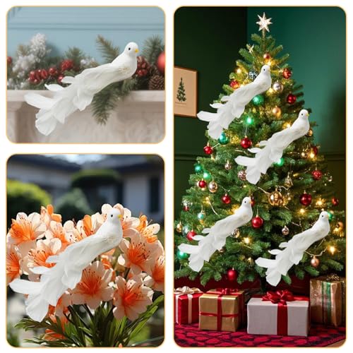 White Glitter Birds Clip-On Christmas Tree Decorations Set of 2 - 8 Inches
