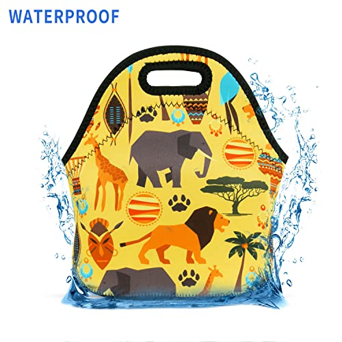 Africa Variation Violet Mist Women's Insulated Neoprene Lunch Bag - Reusable, Animal Patterned, Keeps Food Warm or Cold 2-42H