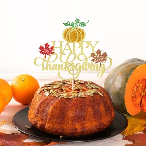 Thanksgiving Cake Topper - Fall Pumpkin Maple Leaves Decoration - Happy Thanksgiving Variation